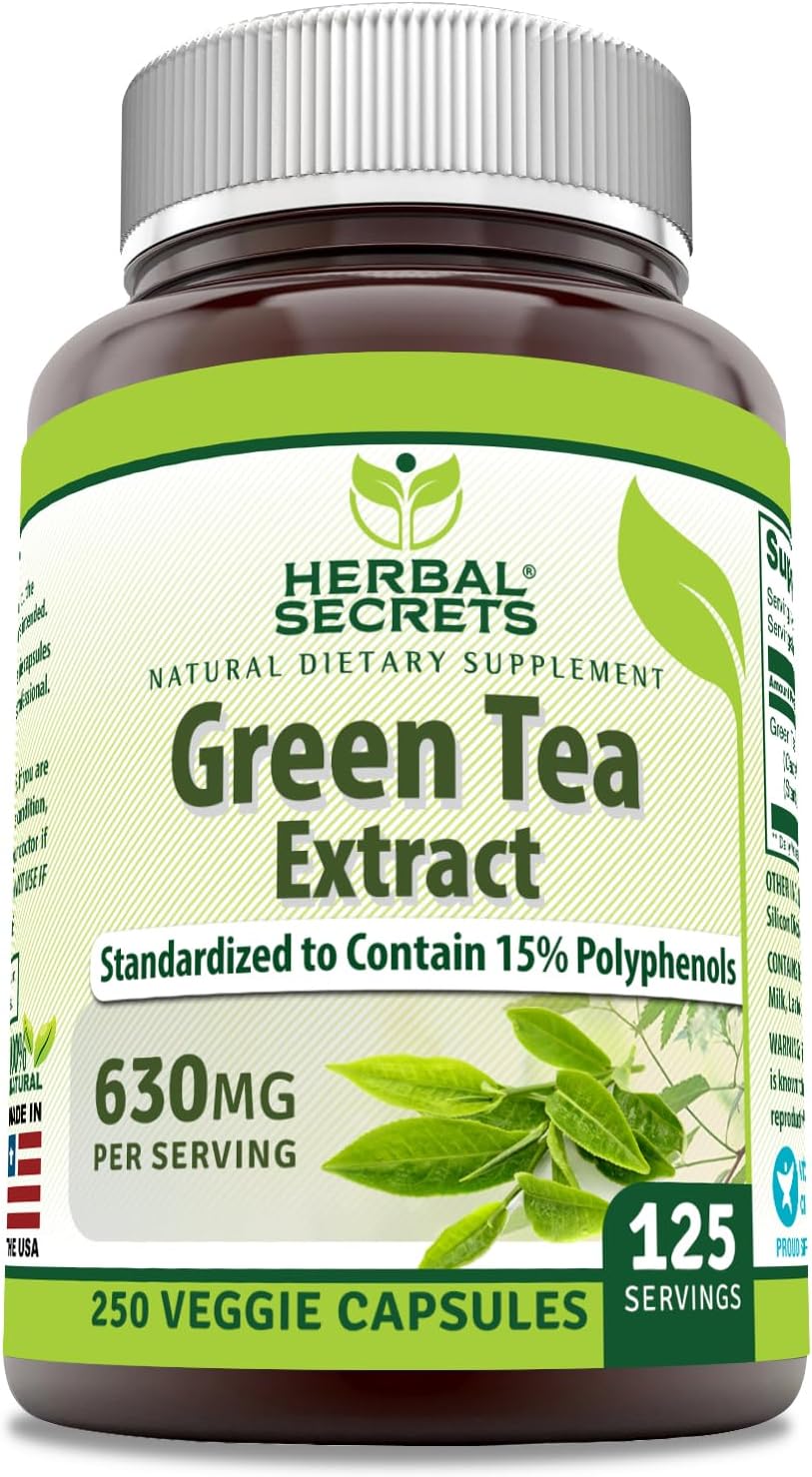 Herbal Secrets Green Tea Extract 630 Mg Per Serving | Veggie Capsule Supplement | Non-Gmo | Gluten Free | Made In Usa (1 Pack, 250 Count)