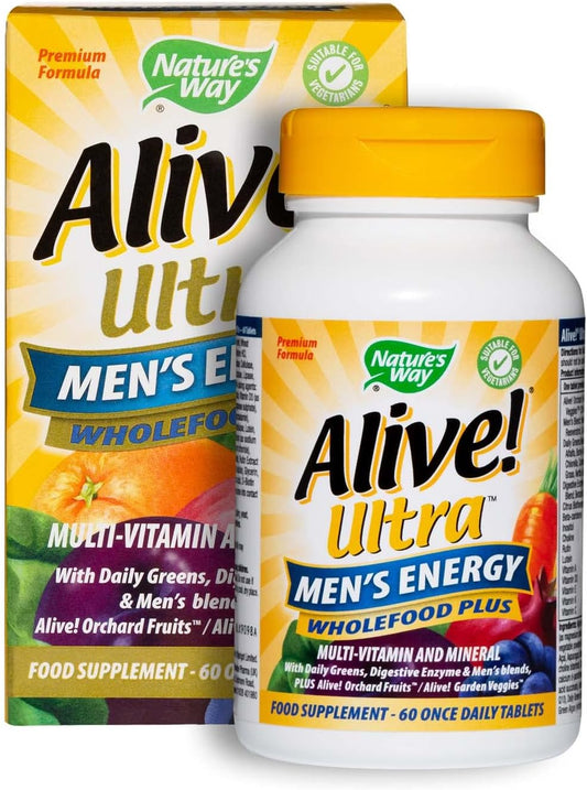 Alive! Ultra Men’S Energy Wholefood Plus, 26 Essential Vitamins And Minerals, Unique Botanical Blends, Specially Formulated For Men, Suitable For Vegetarians - 60 Tablets