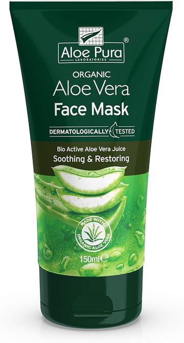 Aloe Pura, Organic Aloe Vera Face Mask, Natural, Vegan, Cruelty Free, Paraben & Sls Free, Dermatologically Tested, Soothing, 150 Ml