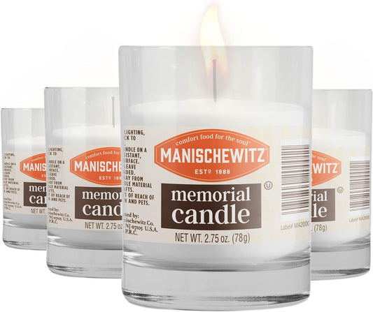 Manischewitz 24 Hour Candles, 1 Day Glass Yahrzeit Memorial Candles (4 Pack) | Burns Approximately 26 Hours, Good for Yizkor and Yom Kippur Holidays, Ner Neshama in Glass Tumbler : Home & Kitchen