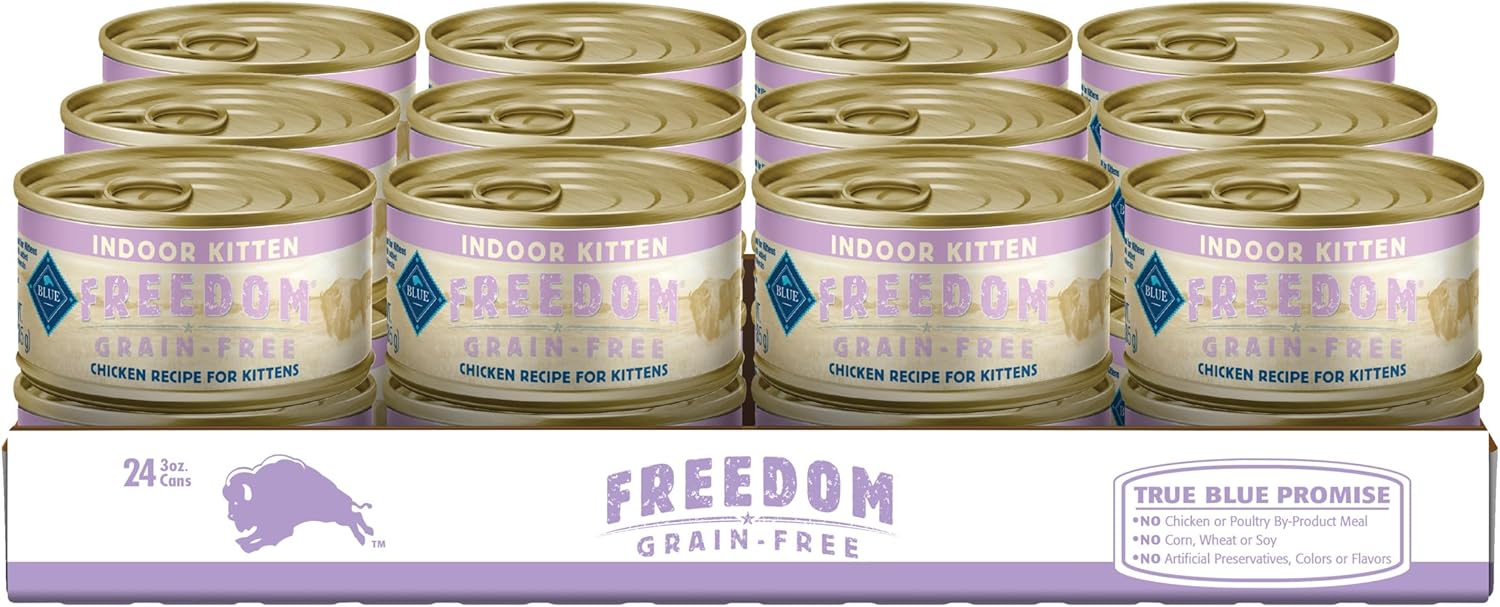 Blue Buffalo Freedom Grain-Free Kitten Wet Cat Food, Complete & Balanced Nutrition For Kittens, Made With Natural Ingredients, Chicken Recipe, 3-Oz. Cans (24 Count)