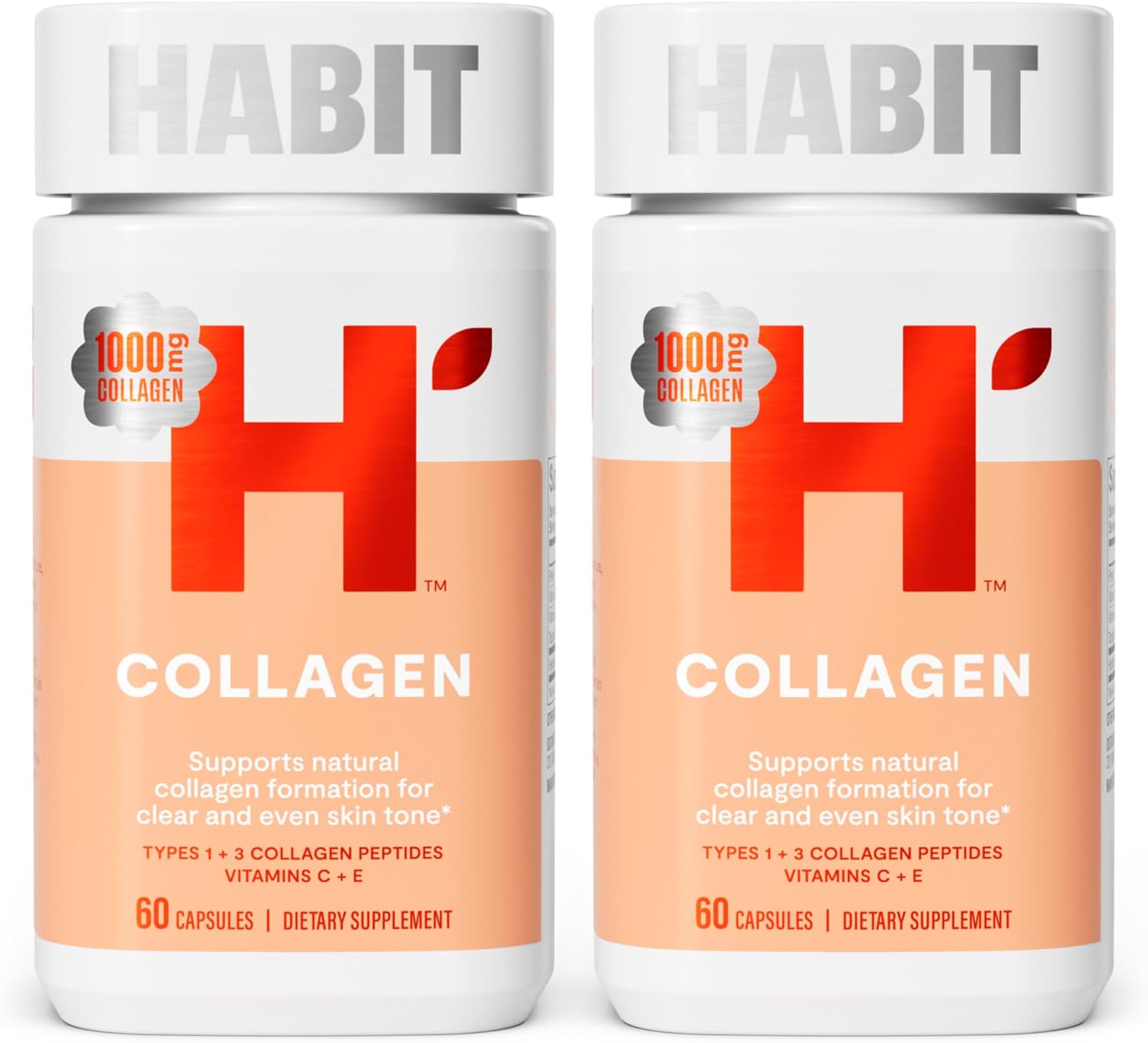 Habit Collagen Supplement 2 Pack (120 Capsules) - New Look, 2000Mg Collagen Peptides, Vitamin C & Vitamin E, Skin Health, Antioxidants, Non-Gmo, Gluten Free