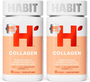 Habit Collagen Supplement 2 Pack (120 Capsules) - New Look, 2000Mg Collagen Peptides, Vitamin C & Vitamin E, Skin Health, Antioxidants, Non-Gmo, Gluten Free