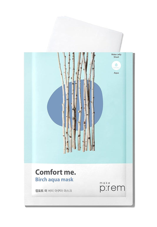 Make P:Rem Comfort Me. Birch Aqua Mask, Korean Facial Sheet Mask, Ewg Green, Soothing & Hydrating Face Mask, Eve Vegan, 30Ml, 1.01 Fl.Oz. X 10Ea