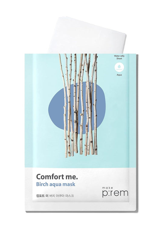 Make P:Rem Comfort Me. Birch Aqua Mask, Korean Facial Sheet Mask For Men And Women, Cooling & Hydrating Face Mask, No Artificial Fragrance,10 Sheets