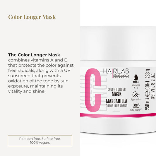 Salerm - Dyed, Bleached, Or Gray Hair Mask - Color Longer Hair Lab - 250 Ml - With Vitamins A And E - Seals And Maintains Color - Shinier Hair - Sulfate And Paraben-Free