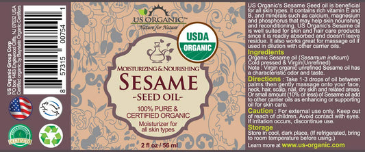 US Organic Sesame Seed Oil, Certified Organic, Untoasted, Unrefined Virgin, Pure & Natural, Cold Pressed, in Amber Glass Bottle w/Glass Eye dropper, Sourced from Mexico (2 oz (Small))