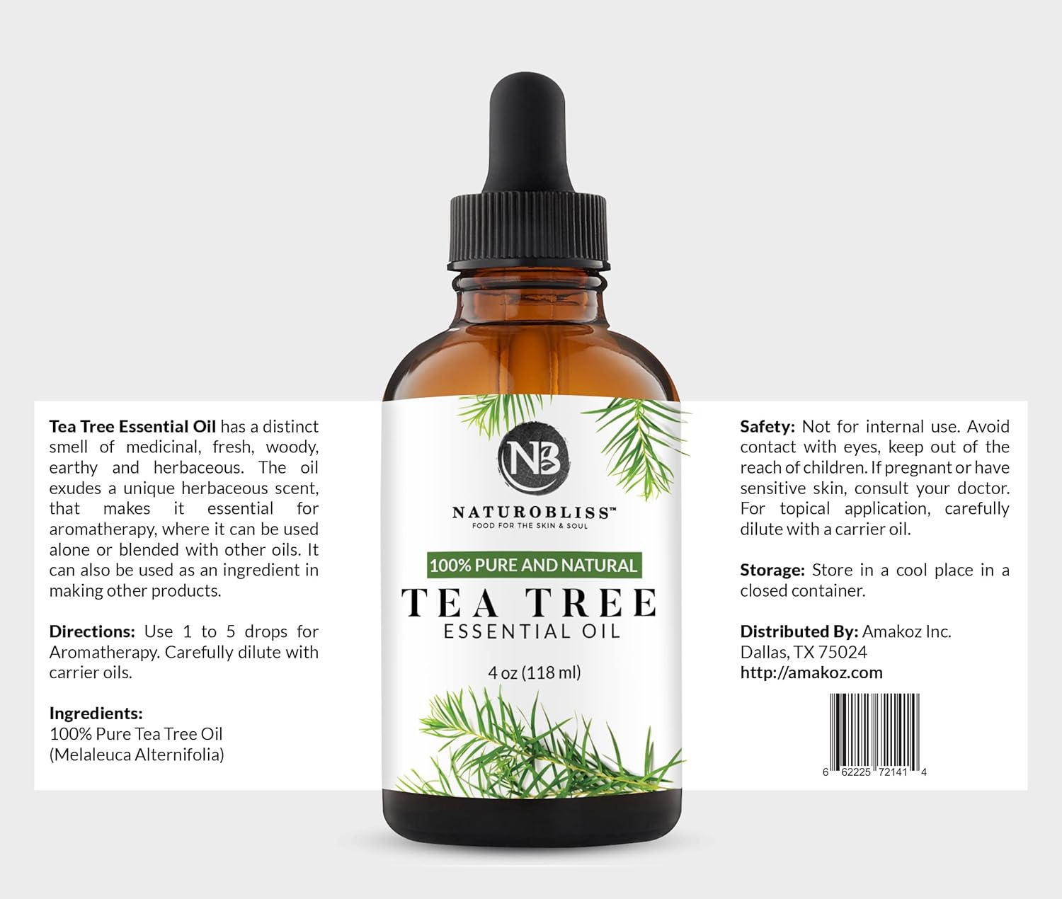 NaturoBliss 100% Pure, Tea Tree Essential Oil - (4 Fl Oz / 120 ml) -Undiluted, Therapeutic Grade - Perfect for Aromatherapy and Relaxation : Health & Household