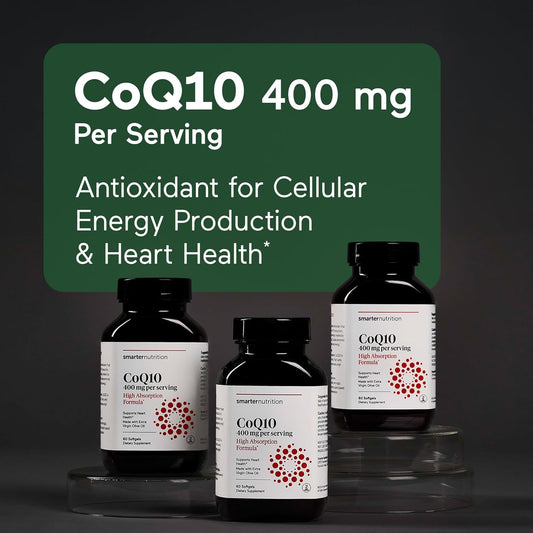 Smarternutrition Coq10 400 Mg High Absorption - Naturally Fermented Ubiquinone W/Organic Cold-Pressed Olive Oil - For Heart Health, Cellular Energy - Non-Gmo, Gluten Free - 60 Count[30-Day Supply]