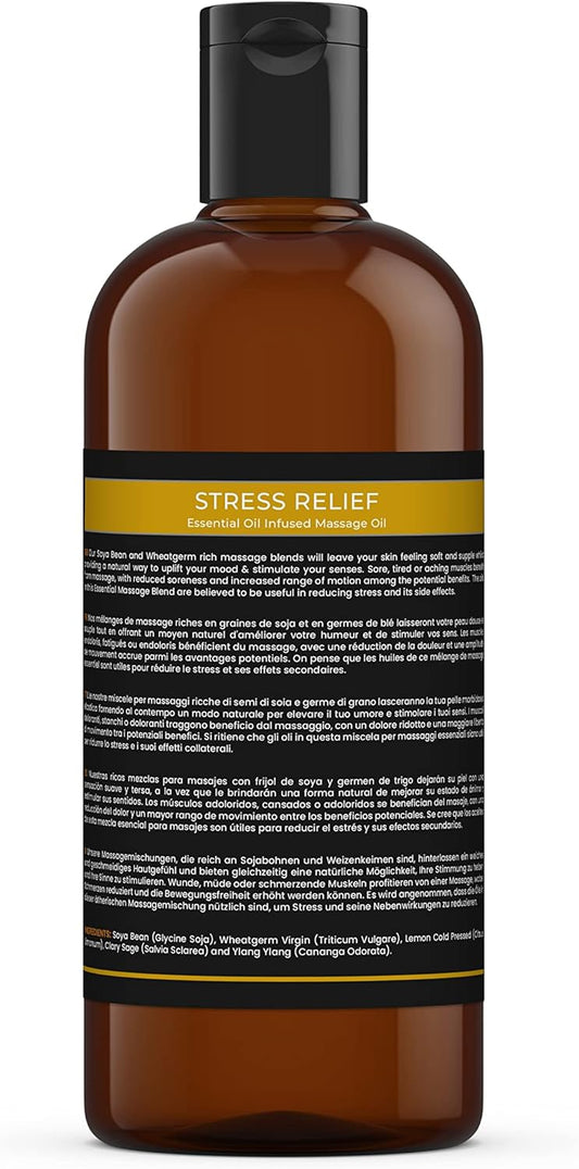 Mystic Moments | Stress Relief Aromatherapy Massage Oil Blend 1 Litre - Natural Massage Blend Made With Essential Oils for Spa & Massage Therapy