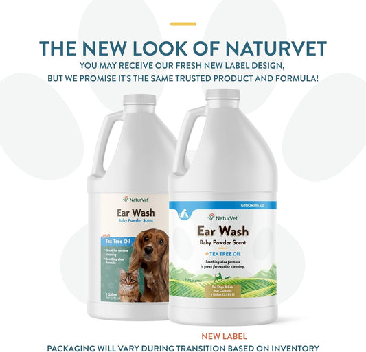 NaturVet Ear Wash with Tea Tree Oil (Aloe & Baby Powder scent) Gallon, 16 Oz
