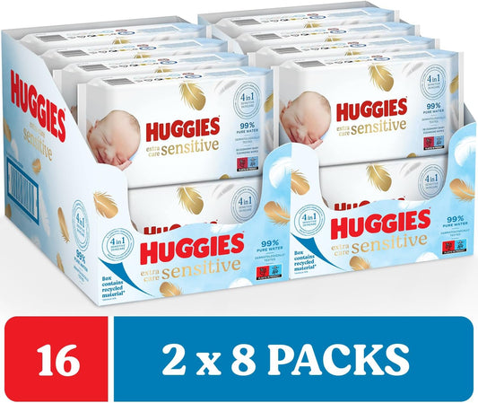 Huggies Pure Extra Care, Baby Wipes - Box With 16 Packs - 99 Percent Pure Water Wet Wipes - Fragrance Free To Clean And Protect Sensitive Skin