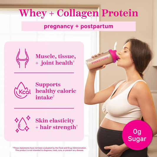 Pink Stork Pregnancy And Breastfeeding Protein Powder - 20 G Chocolate Whey And Collagen Protein - Prenatal, Postnatal & Lactation Support, Postpartum Nursing Essentials - 15 Servings