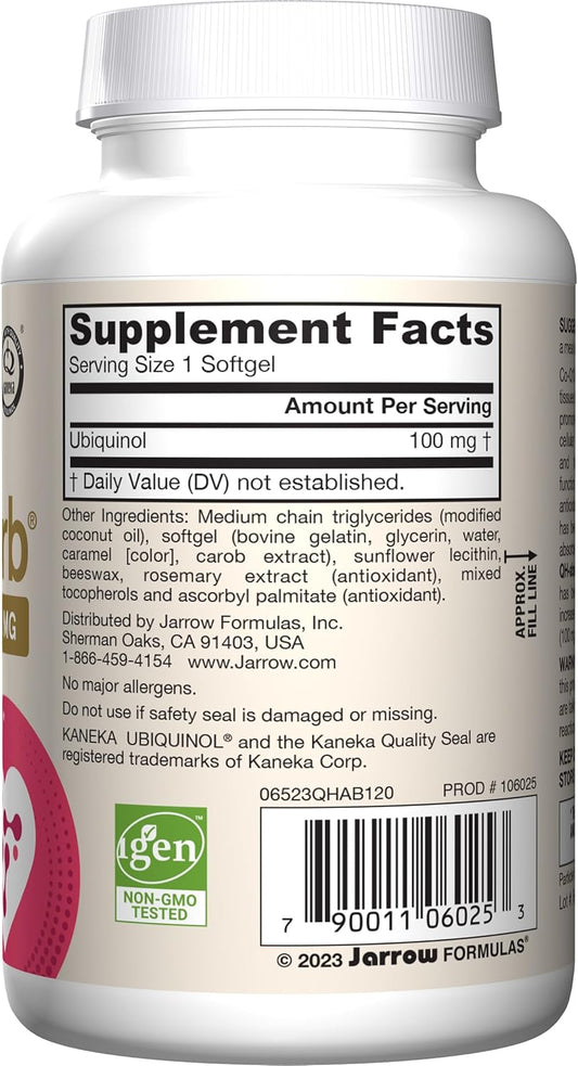 Jarrow Formulas Qh-Absorb, 100 Mg, Ubiquinol Dietary Supplement For Healthy Cardiovascular Function, 60 Softgels, 60 Day Supply
