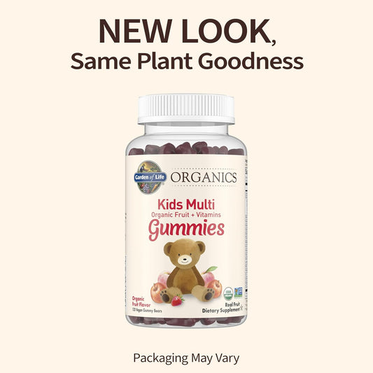 Garden Of Life Organics Kids Gummy Vitamins - Fruit - Certified Organic, Non-Gmo & Vegan Complete Children'S Multi - B12, C & D3 - Gluten, Soy & Dairy Free, 120 Real Fruit Chew Gummies