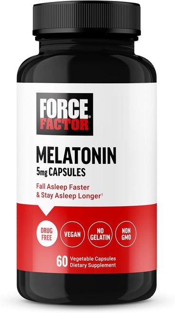 FORCE FACTOR Melatonin 5mg, Drug-Free Supplement, Vegan, Non-GMO, 60 Vegetable Capsules