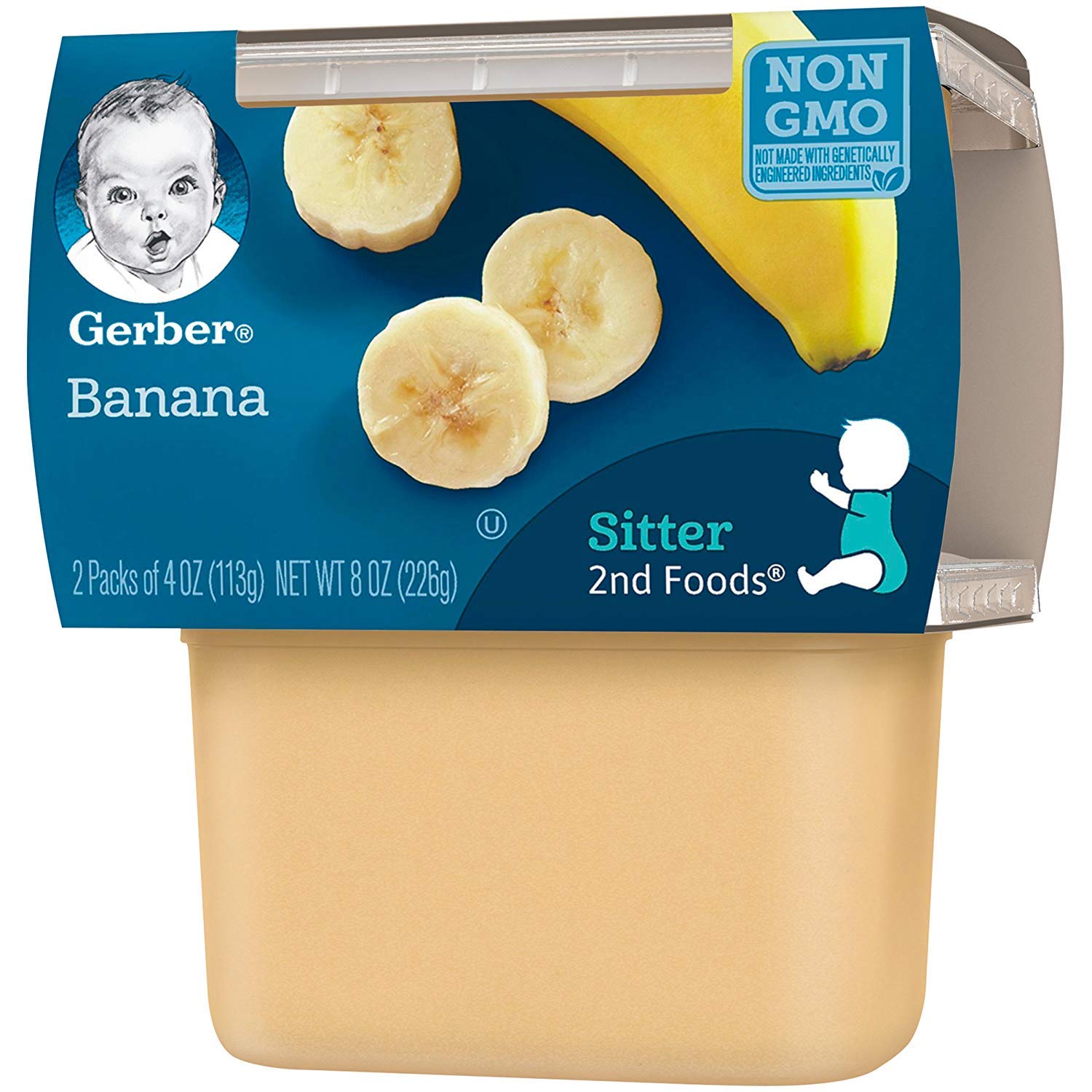 Gerber 2nd Food Baby Food Banana Puree, Natural & Non-GMO, 4 Ounce Tubs, 8 Ounce (Pack of 8) : Baby