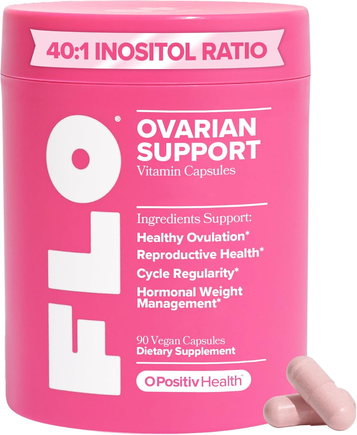 Flo Ovarian Health Support - Hormone Balance For Women, Inositol Supplement With Dim, Myo-Inositol & D-Chiro Inositol, Folic Acid - Supports Healthy Ovulation, Cycle Regularity - 30 Servings