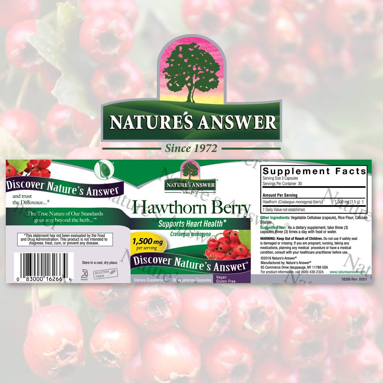 Nature's Answer Hawthorn Berry 1500mg 90-Capsules | Supports Cardiovascular System | Gluten-Free, Non-GMO & Kosher Certified | Single Count