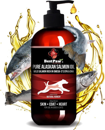 Pure Wild Alaskan Salmon Oil for Dogs & Cats Skin and Coat - Fish Oil Liquid with Pump - Supports Joint Function, Immune & Heart Health - Omega 3 Liquid Food Supplement - All Natural EPA + DHA - 8oz