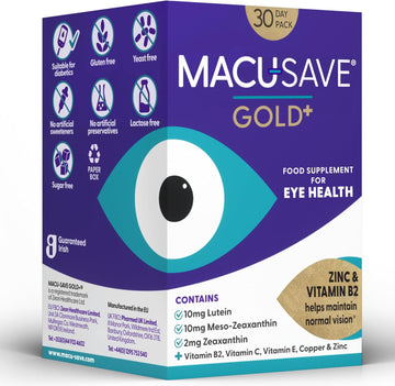 Macu-Save Gold+ Food Supplement With Meso-Zeaxanthin/Lutein And Zeaxanthin - 30 Day Pack (90 Capsules, 3 Capsules Per Day)