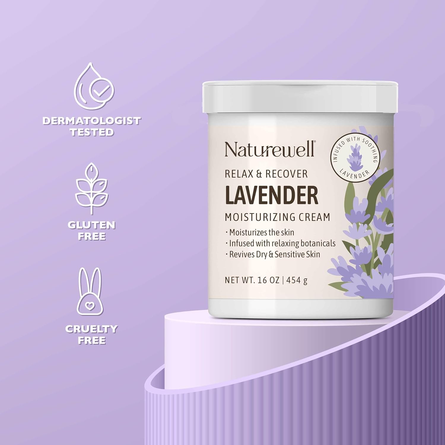 Nature Well Lavender Smooth & Soften Moisturizing Cream For Face, Body, & Hands, Calming & Soothing, Infused With Natural Oils & Extracts, Restores Skin Moisture Barrier, 16 Oz : Beauty & Personal Care