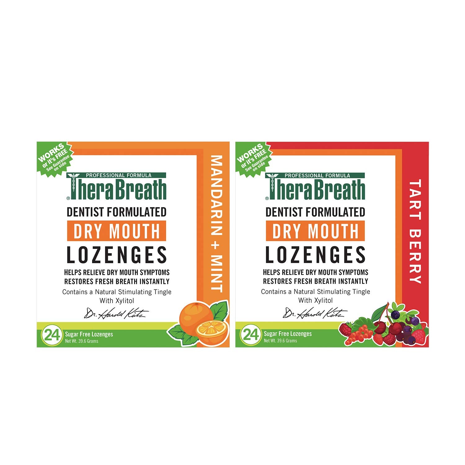 TheraBreath Dry Mouth Lozenges, Mandarin Mint, 24 Lozenges and Dry Mouth Lozenges with Zinc, Tart Berry, 24 Lozenges