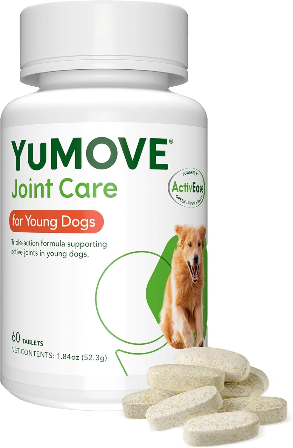 Yumove Young & Active Dog Tablets | Hip And Joint Supplement For Dogs With Glucosamine, Hyaluronic Acid, Green Lipped Mussel| Dogs Aged Under 6 | 60 Tablets
