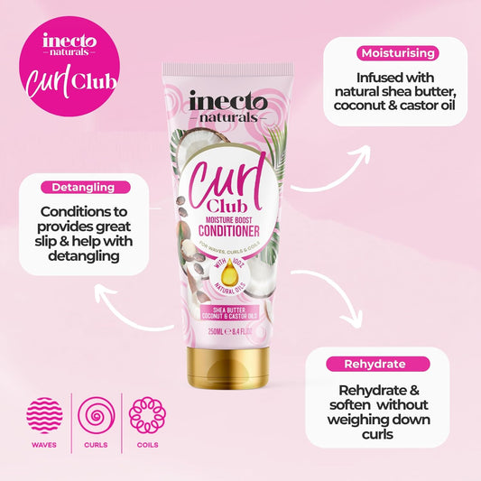 Inecto Curl Club, Curl-Defining Conditioner 250Ml, Vegan & Cruelty Free Frizz Styling Curl Control For Curly Or Wavy Hair, 100% Natural
