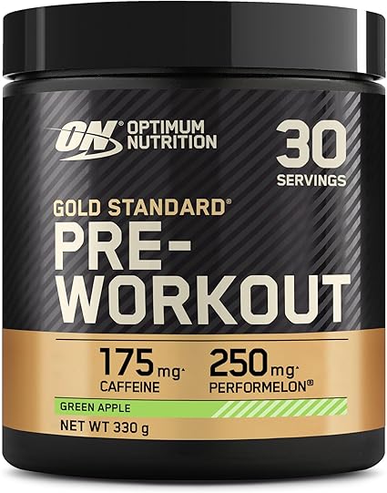 Optimum Nutrition Gold Standard Pre Workout Powder, Energy Drink With Creatine Monohydrate, Beta Alanine, Caffeine And Vitamin B Complex, Nutrition Supplement, Green Apple Flavour, 30 Servings, 330 G