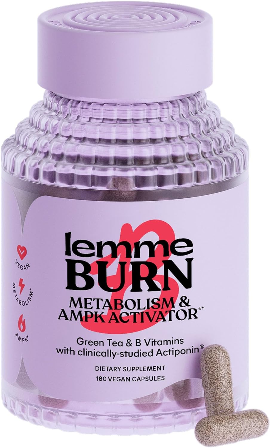 Lemme Burn - Metabolism, Belly Fat Burning + Ampk Activating Supplement For Men & Women W/Clinically Studied Actiponin Gynostemma, Green Tea Extract, Vitamins B6 & B12 - Vegan, Gluten Free, 180 Count