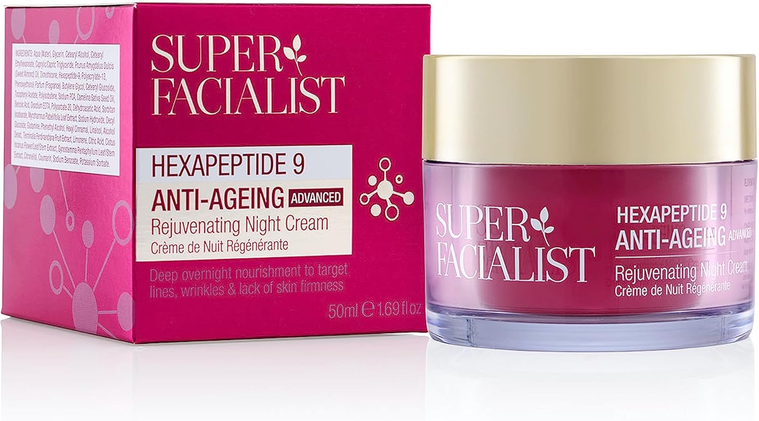 Super Facialist Hexapeptide 9 Anti-Ageing Advanced Night Cream - Rejuvenating & Nourishing Overnight Moisturiser With Anti-Aging Complex, Vegan Friendly, 50 Ml