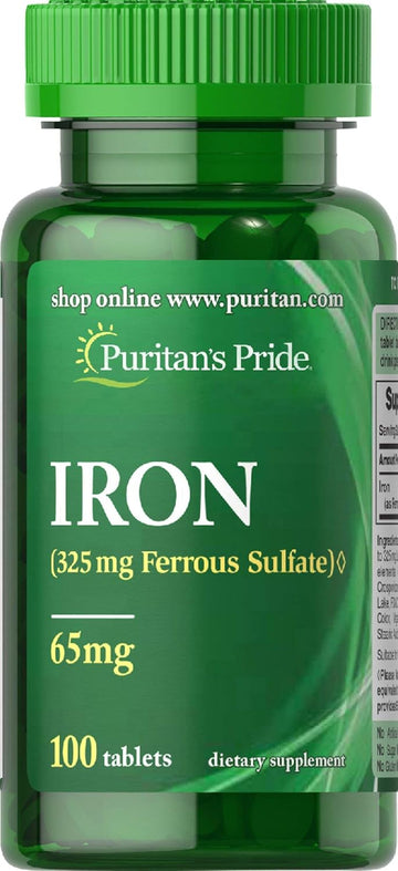 Puritan's Pride Iron Ferrous Sulfate 65 Mg Tablets, 100 Count : Health & Household