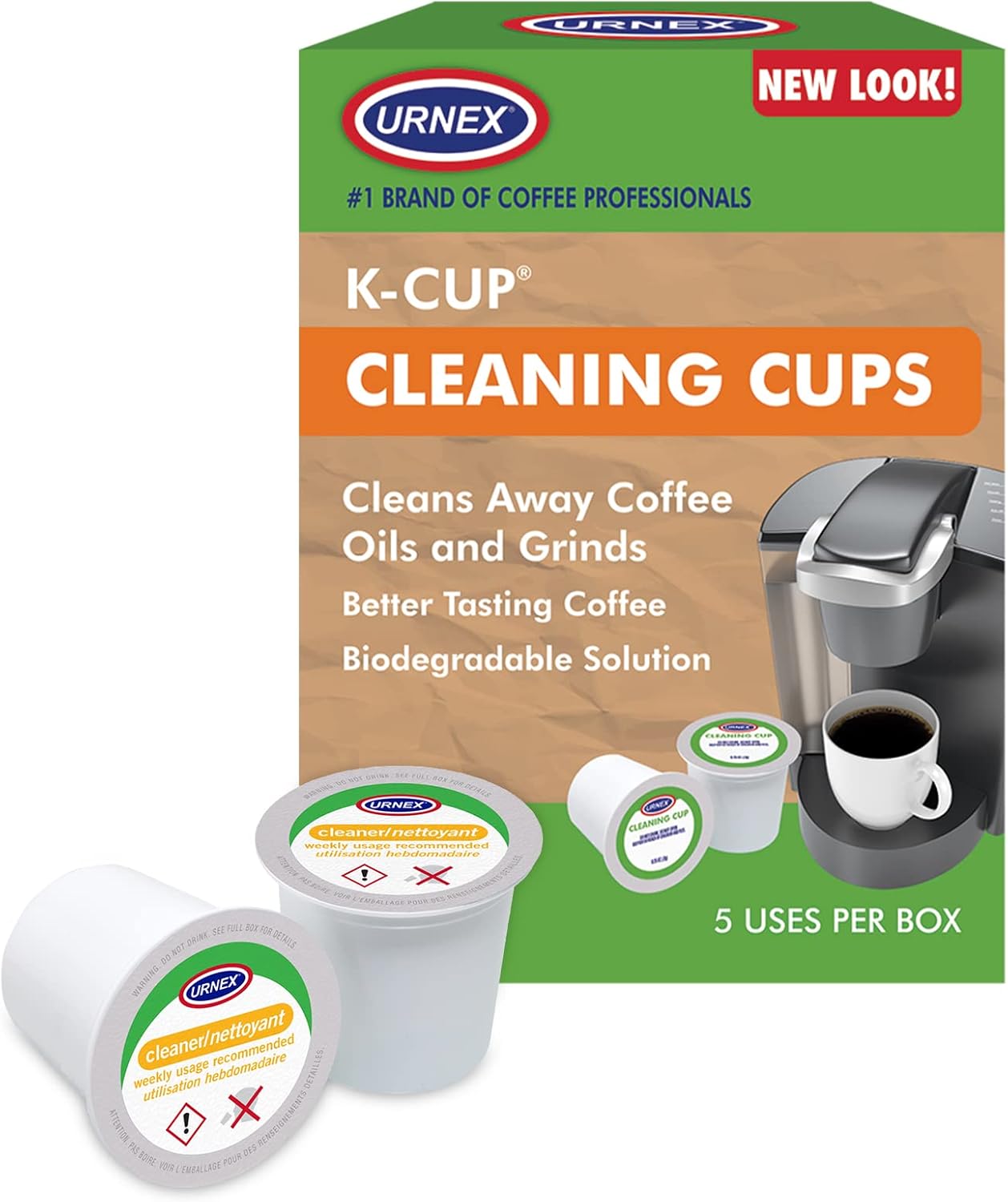 Urnex Cleaning Pods - 5 Pods - Compatible With Keurig 1.0 & 2.0 And All Single Serve Coffee Machines