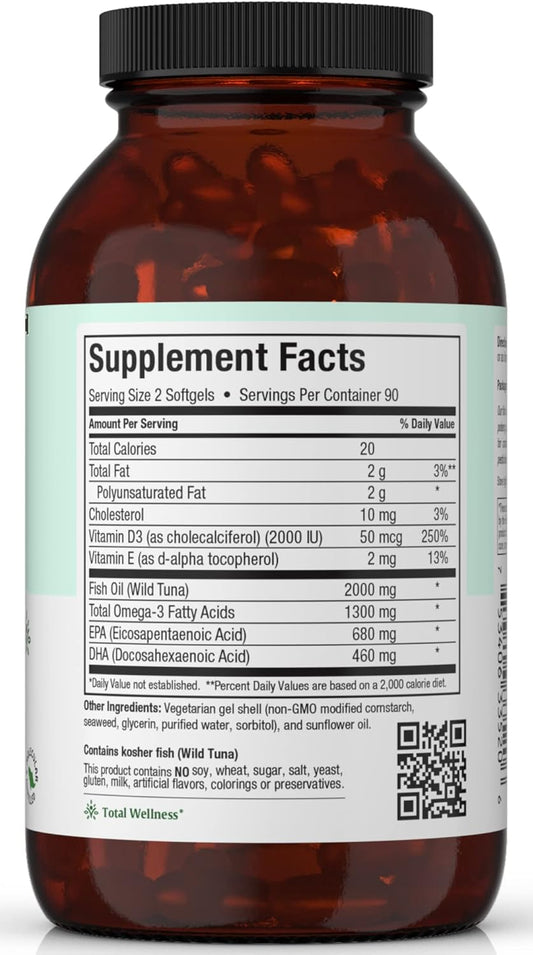 Omega 3 Supplement - Omega-3 Fish Oil Triple Concentrate With Vitamin D3 - Potent Source Of Epa/Dha Fatty Acids - Heart, Brain, Joint Health - Kosher Certified Wild Caught Marine Fish - 180 Softgels