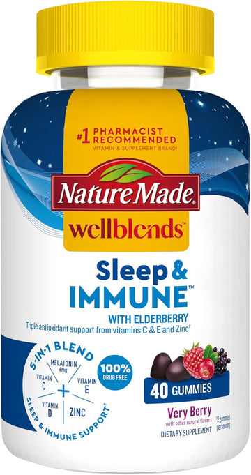Nature Made Wellends Sleep and Immune with Elderberry, Sleep Aid and Immune Support Supplement, with Vitamin D3, Vitamin C, Vitamin E, Zinc, and Melatonin, 40 Gummies