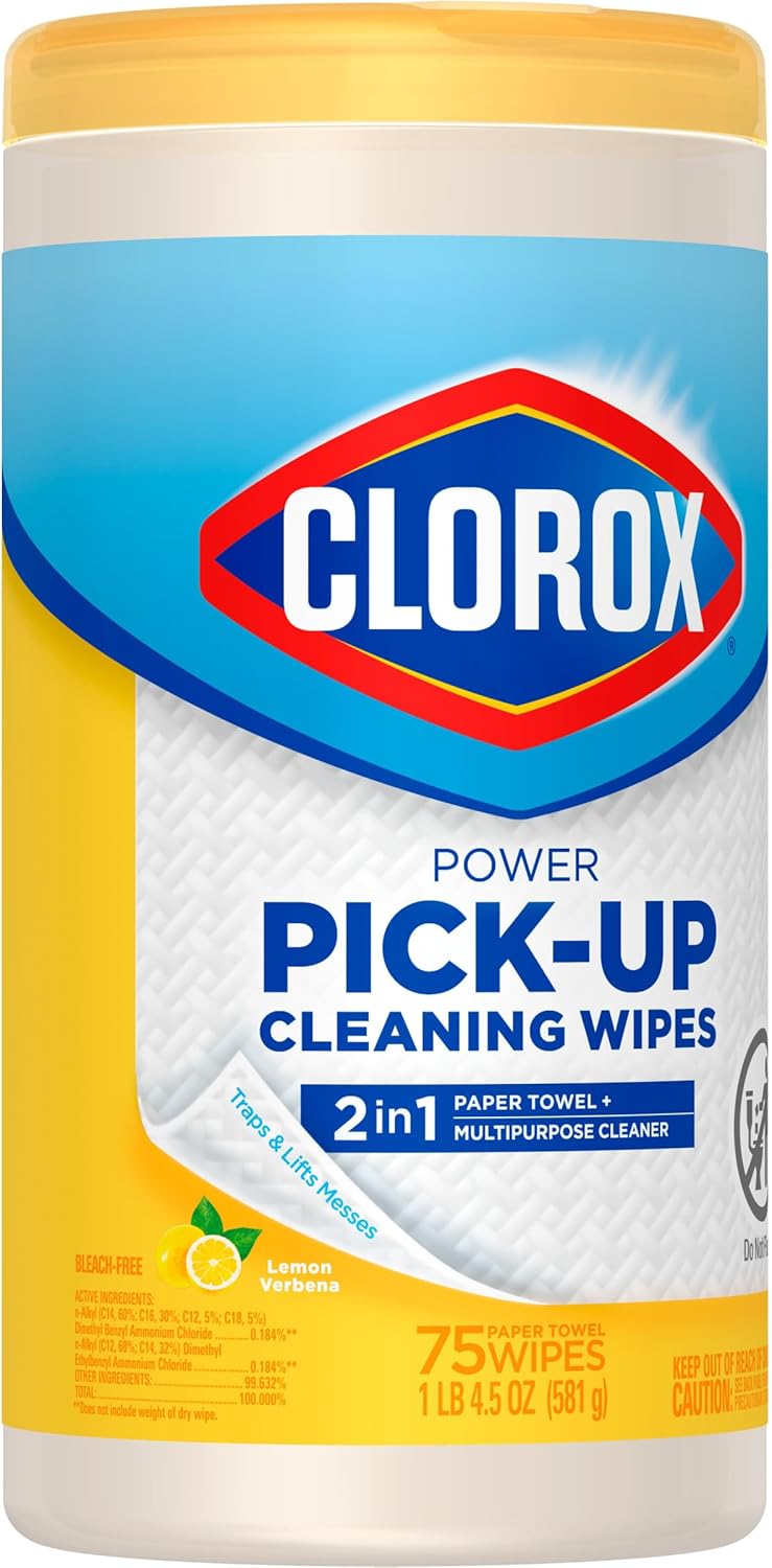 Clorox Power Pick-Up Cleaning Wipes, Lemon Verbena, 75 Paper Towel Wipes, Pack Of 3 (Pack May Vary)