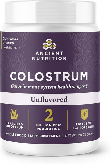 Ancient Nutrition Colostrum Superfood Powder, Grass Fed Bovine Colostrum, Supports Healthy Gut Microbiome And Immune System, Clinically Studied Lactoferrin & Probiotics, Unflavored, 60 Servings