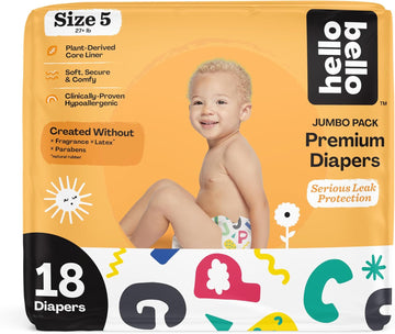 Hello Bello Premium Baby Diapers Size 5 I 18 Count Of Disposable, Extra-Absorbent, Hypoallergenic Baby Diapers With Snug And Comfort Fit I Alphabet Soup