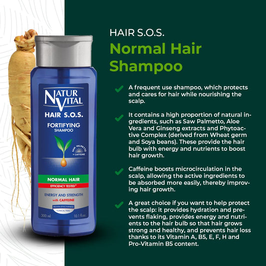 Naturvital Unisex, Natural Aloe Vera & Ginseng Organic Hair Sos Revitalizing Shampoo For Normal Hair, Prevents Hair Breakage, Cruelty-Free & Paraben-Free
