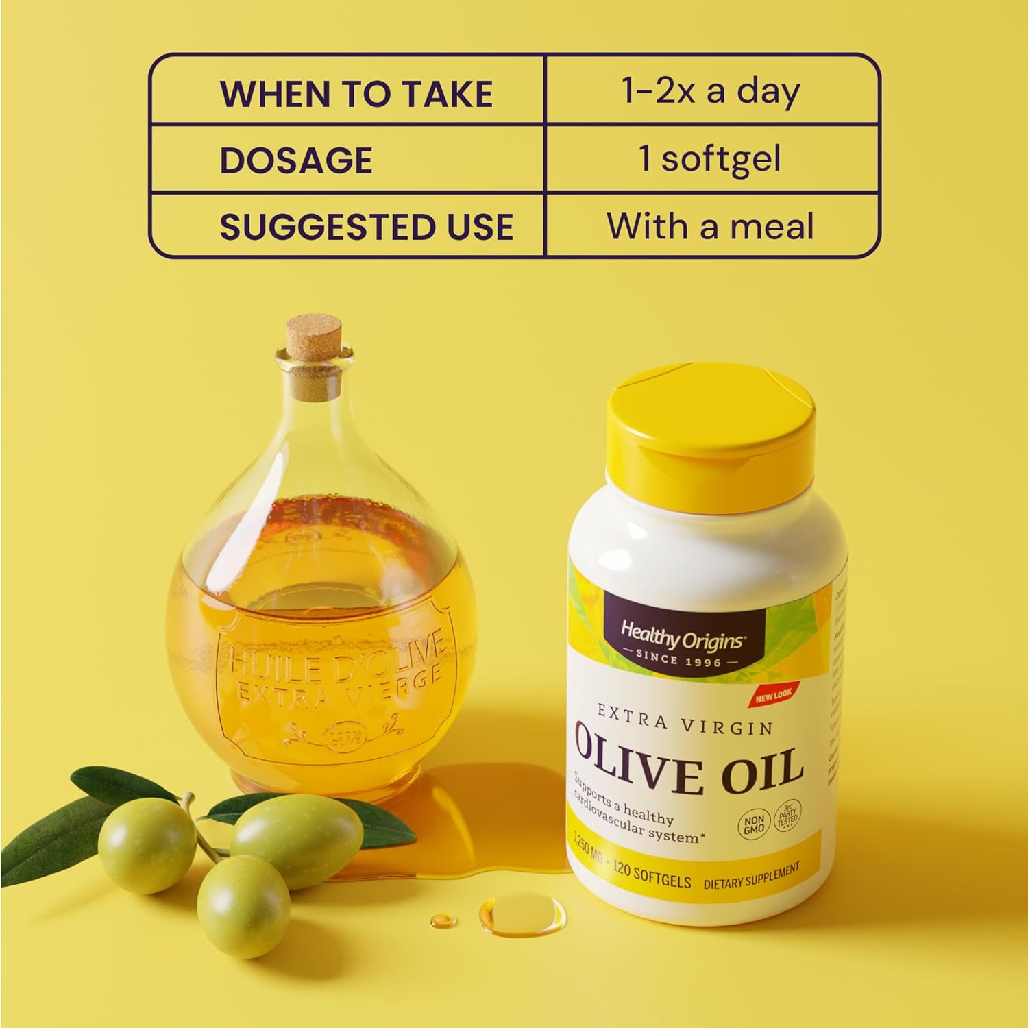 Healthy Origins Extra Virgin Olive Oil 1,250 Mg (Made With Organic Extra Virgin Olive Oil, Non-Gmo, Gluten Free, Cardiovascular Support), 120 Softgels : Grocery & Gourmet Food