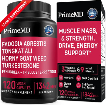 12-in-1 Testosterone Supplement for Men - Fadogia Agrestis and Tongkat Ali for Men with Horny Goat Weed - Men's Health Supplement For Overall Male Well-being with 1342mg Per Serving (120 capsules)