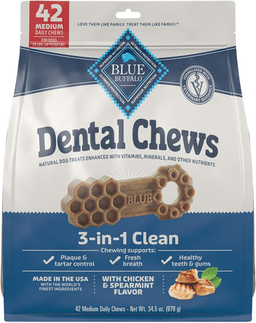 Blue Buffalo Dental Chews Medium Natural Dog Treats, Chicken & Spearmint 34.5-Oz Bag (42 Count)