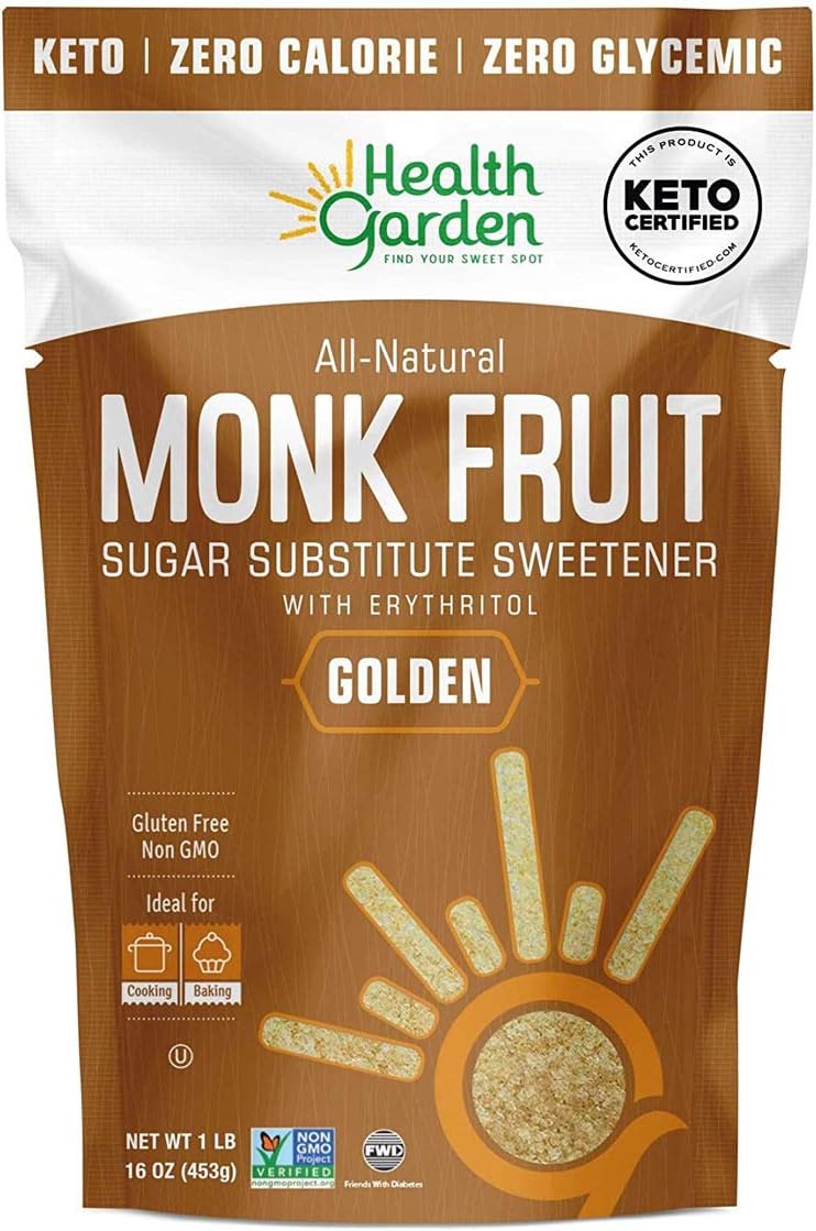 Health Garden Monk Fruit Sweetener, Golden- Non Gmo - Gluten Free - Sugar Substitute - Kosher - Keto Friendly (1 Lb)