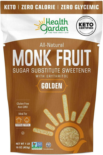 Health Garden Monk Fruit Sweetener, Golden- Non Gmo - Gluten Free - Sugar Substitute - Kosher - Keto Friendly (1 Lb)