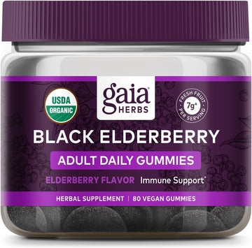 Gaia Herbs Black Elderberry Adult Daily Gummies - Delicious Immune Support Supplement - Made With Certified Organic Black Elderberries For Immune System Support, 80 Gummies (40-Day Supply)