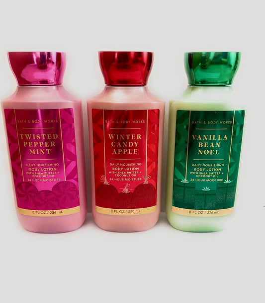 Bath And Body Works Holiday Traditions Christmas Lotion Gift Set Of 3 Full Size Body Lotions: Vanilla Bean Noel, Winter Approx