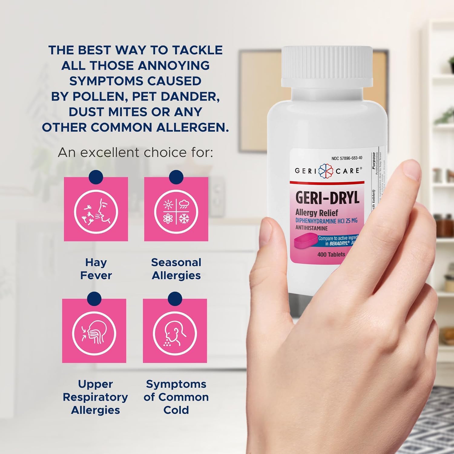 Geri-Dryl Allergy Relief Tablets (400 Count) By Gericare| Diphenhydramine Hci 25Mg Antihistamine Tablets For Sneezing, Runny Nose, Itchy Throats & Eyes| Anti-Allergy Medicine For Adults & Kids : Health & Household