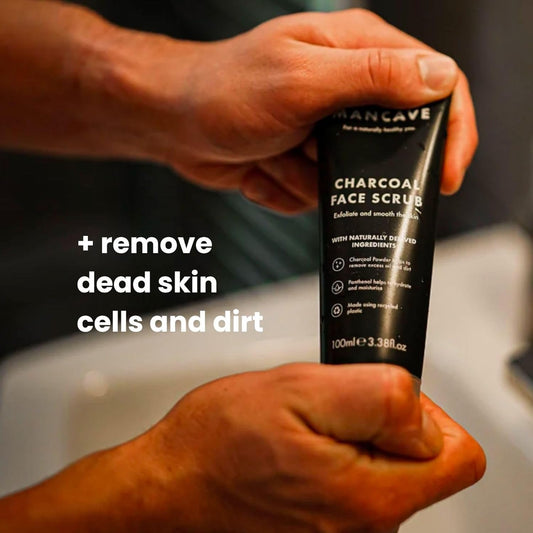 Mancave Charcoal Face Scrub 100Ml For Men, Exfoliate & Smooth Skin, Dermatlogically Tested, Natural Formulation, Vegan Friendly And Cruelty Free, Tube Made From Recycled Plastics, Made In England