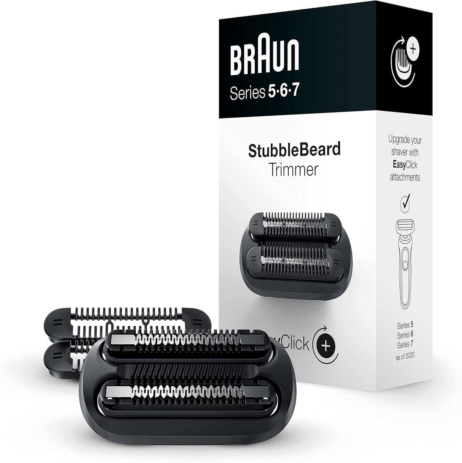 Braun Easyclick Stubble Beard Trimmer Attachment For New Generation Series 5, 6 And 7 Electric Shaver, With Four Different Stubble Lengths, Black